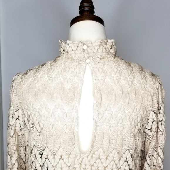 Free People Medium Light Brown Nude Lace Bell Sleeve Short Cocktail Party Dress - Picture 4 of 10